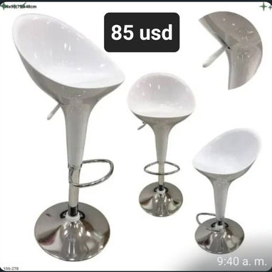 Sillas de bar color negro y blanco, con base cromada - 2/2