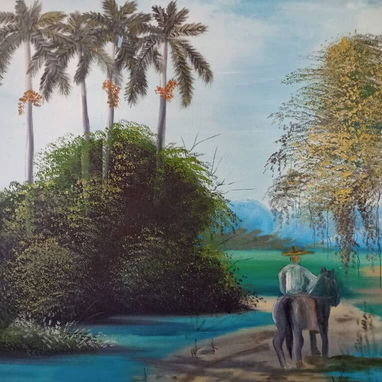 Pintura que evoca nostalgia del campo cubano, un viaje y costumbres de la isla. - 4/7