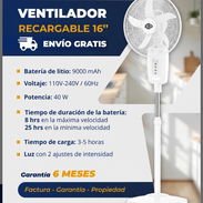 *🔹Ventilador de Pedestal Recargable 16"*, $80 usd ❗  - 6 meses de Garantía   - ENVÍO GRATIS - 8 horas en Máxima velocid - Img 56682454