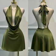 Vestido de satín de color liso con cierre trasero y espalda descubierta TALLAS S, M, L - Img 56869121