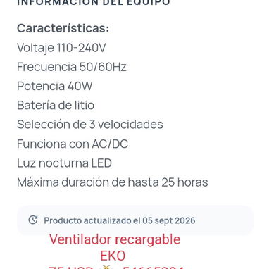 Ventilador recargable EKO - 2/2