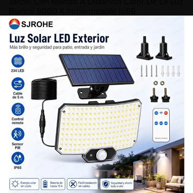 Lámpara solar de pared exterior, 234 led, 200W, con control remoto y 3 modos de trabajo. Sensor de movimiento. 8000K luz - 4/4