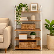 Estante organizador de metal y madera de 5 niveles - Img 58117882