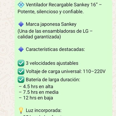 💠Ventilador Recargable Sankey 16” – Potente, silencioso y confiable. 🔹 Marca japonesa Sankey (Una de las ensamblador - Img 122802988