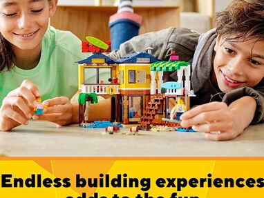 LEGO CREATOR 3en1 Casa Surfera en la Playa, Barco o Avión Biplano, Juguete de Construcción con Animales para Niños - Img 60221782