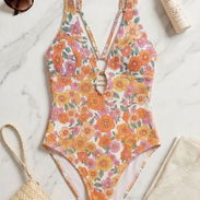 Trusa bikini entero con estampado floral retro, talla XL. Hermoso bañador de una pieza texturizado con un vibrante patró - Img 56105421