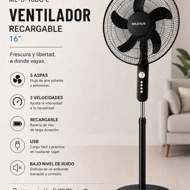 Ventilador recargable de alta duracion con pedestal - Img 126306885