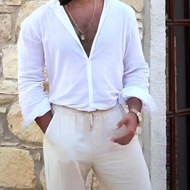 Camisa blanca de lino , camisa negra de lino , camisa verde de lino , camisa azul de lino , camisa beige - Img 100125208