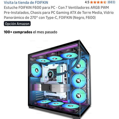KEDIERS PC CASE ATX 6 PWM ARGB Ventiladores preinstalados, carcasa de computadora de torre media con vidrio templado de - Img 127453188