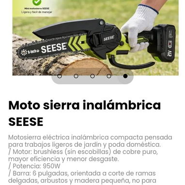 Moto sierra inalámbrica SEESE. Batería: incluye 2 baterías de 21V, con autonomía de hasta 80 minutos - 5/5