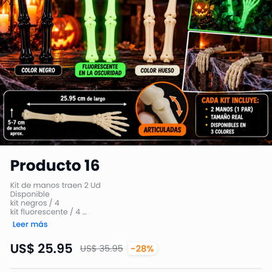 Set de 2 Manos esqueleto miden 26cm plástico grueso engomado no flexible (REBAJA HALLOWEN DECORACIÓN - 3/3