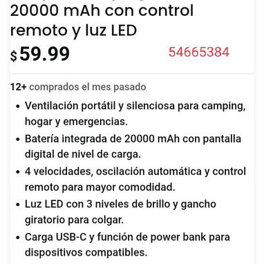 Ventilador recargable 20 000 mAh - 2/2