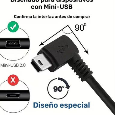 * Cable USB 2.0 A Macho a Mini USB (Mini-B) en Ángulo - Img 127537025