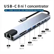 Regleta Hub 8 en 1 tipo C a 2 Tipo C+ 2USB + HDMI +SD + TF +RJ45 - Img 56093507