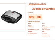 Sandwichera Royal de 700W con 30 Días de Respaldo Técnico por $25 VPT#-0271 - Img 55666990