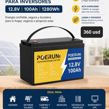 Baterías de 12v, 12.8v, 24v y 25.6v de 100ah y 200ah, variedad de modelos (para inversores y sistemas solares) - 10/10