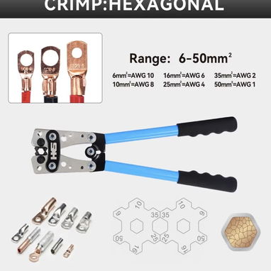 Kit de Crimpadora para Cables de Batería (10-1 AWG) + 60 terminales de Cobre - 3/3