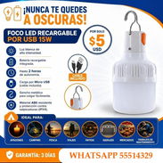 FOCO LED RECARGABLE POR USB, 15W, ENTREGA DE FACTURA, VARIEDAD DE BOMBILLOS Y LÁMPARAS RECARGABLES - Img 55769805