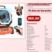 VENTILADOR RECARGABLE PORTÁTIL F6 CON LUZ LED 20000mAh NARANJA . - Img 57104751