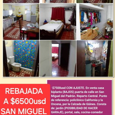 *REBAJADA A $6500usd. En venta casa biplanta (BAJOS) puerta de calle en San Miguel del Padrón. Reparto Central. Punto de - Img 121288798