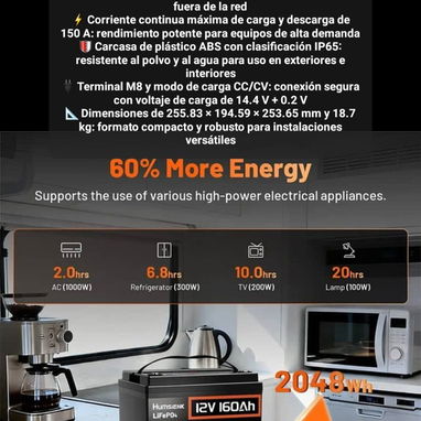 Baterías de 12v,12.8v,24v,25.6v de 100ah a 320ah, varios modelos (para inversores y sistemas solares de respaldo) - 7/9