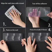 Adhesivo transparente pared con 6 ganchos para colgar utensilio. Flexible. Puede usarse en esquinas. Diseño minimalista. - Img 54310678