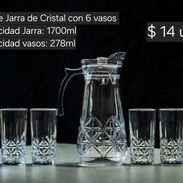 JUEGO DE JARRA CON 6 VASOS, DE CRISTAL - Img 55306584