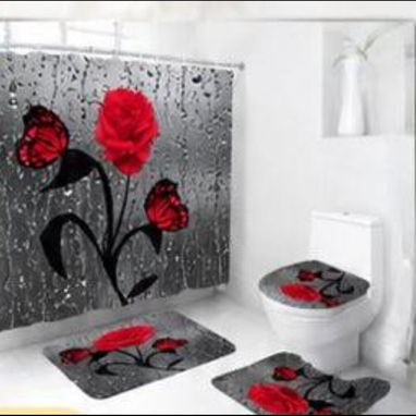 - Set para baños 💦 - ✅ 4 piezas 3 alfombras y cortina con sus aros 🏷️$20 usd - Img 124548506