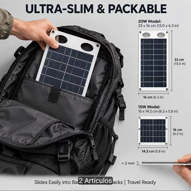 Panel solar portable de 20w - USB Tipo A  + cable multipuertos - 3/4