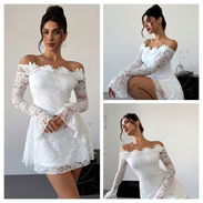 Flowers - Vestido de encaje elegante con hombros descubiertos para mujer - Img 52831864