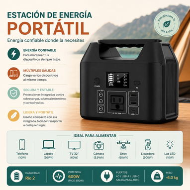 🛍️ Estación de Energía Portátil de 150W 🔑 Código: Esta890 📝 Estación de energía portátil 150W con batería LiFePO4. In - 3/3