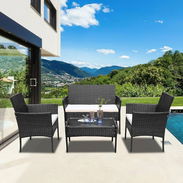 🪑Set de terraza 📦Juego de 4 Puestos  ✅Plástico lavable  ✅Cojines ✅Mesita de cristal ✅Color Negro ⬛️ 💵210 USD - Img 55628402