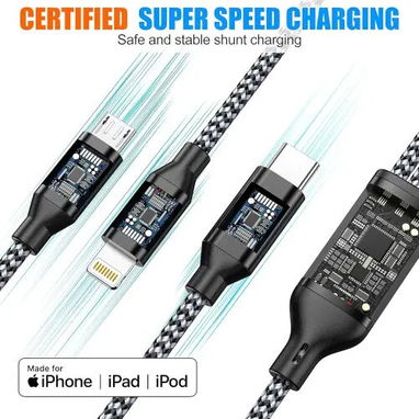 Cable de Carga 3 en 1 Xnewcable — 1.2m, Nylon Trenzado - Img 122136343