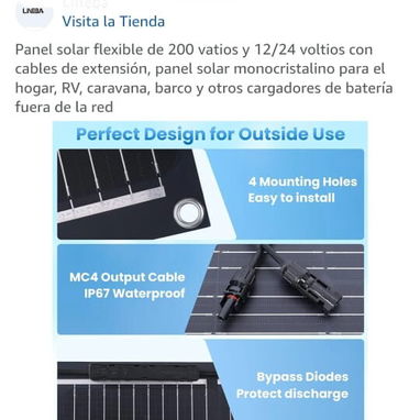 Eficiencia de conversión solar: 23.4% • Potencia máxima de salida: 200W • Precio 240 USD mensajería gratis - Img 121495914