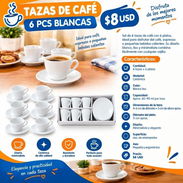☕ TAZAS DE CAFÉ 6 PCS BLANCAS — $8 USD - Img 57446781