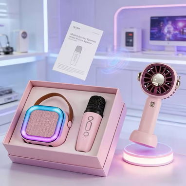 🍑Altavoz Karaoke Portátil con Micrófono y Ventilador de Mano Rosa🍑 - 2/3