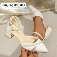 Zapatos blancos de tacón cuadrado elegantes con perlas, puntifinos, atados al tobillo #36, 37, 39, 40 - Img 57024043
