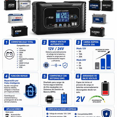 Cargador de bateria inteligente 12v/24v-20A Q7-LBC-20A - Img 124258704