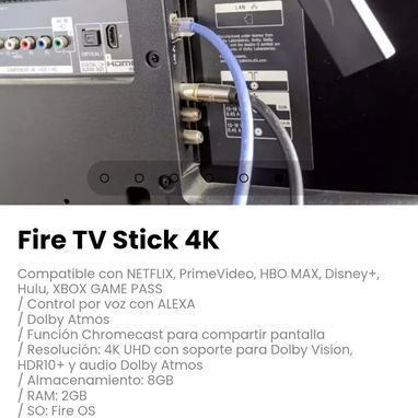 Fire TV Stick 4K Compatible con NETFLIX, PrimeVideo, HBO MAX, Disney+, Hulu, XBOX GAME PASS - 6/7