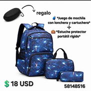 JUEGO DE MOCHILA CON LONCHERA Y CARTUCHERA+ESTUCHE PROTECTOR PORTÁTIL RÍGIDO - Img 56012620