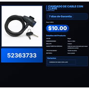 CANDADO DE CABLE CON LLAVE . - Img 57507389