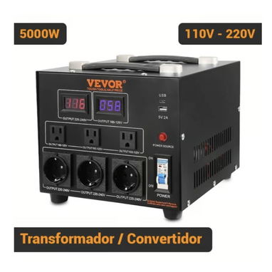 Transformador Convertidor de Voltaje VEVOR 5000W 110V-220V Step Up Down Universal Negro - 3/10