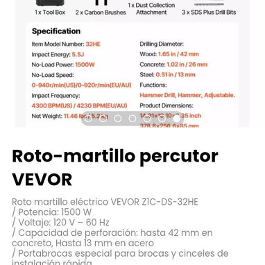 Roto-martillo percutor VEVOR. Voltaje: 120 V – 60 Hz - 7/7