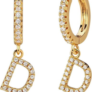 Aretes con letra diamante de circonio chapada en oro 18 quilates - Img 115728706