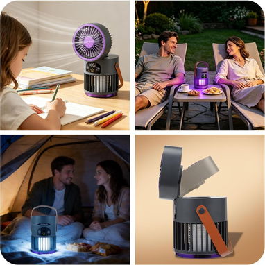 🌬️🦟💡 Ventilador portátil 3 en 1 con luz nocturna, mata mosquitos, 5 velocidades, batería 3600mAh recargable - 4/9