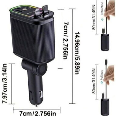 Conector USBC todo en uno, trae incorporado cables de carga puerto C y para Iphone retractiles de 80cm de largo... - 2/3