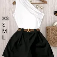 Conjunto negro y blanco de mujer trae cinto Talla S y M - Img 55859512