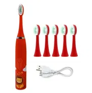 Cepillo Dientes Eléctrico Niña y Niño Color Rojo NUEVO Infantil con 5 Cabezales Adicionales Recargable USB CALIDAD - Img main-image-49455699