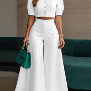 Gorgeous Split - Conjunto de Mujer: Camisa Corta de Manga Corta y Pantalones Anchos - Img 54672140
