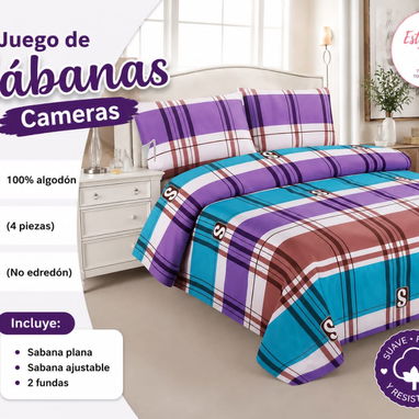 👆🏻👆🏻👆🏻👆🏻👆🏻👆🏻👆🏻 Juego de sábanas cameras 6000 cup  100% algodón  (4 piezas) (No edredón)  Sabana plana Saba - 2/4